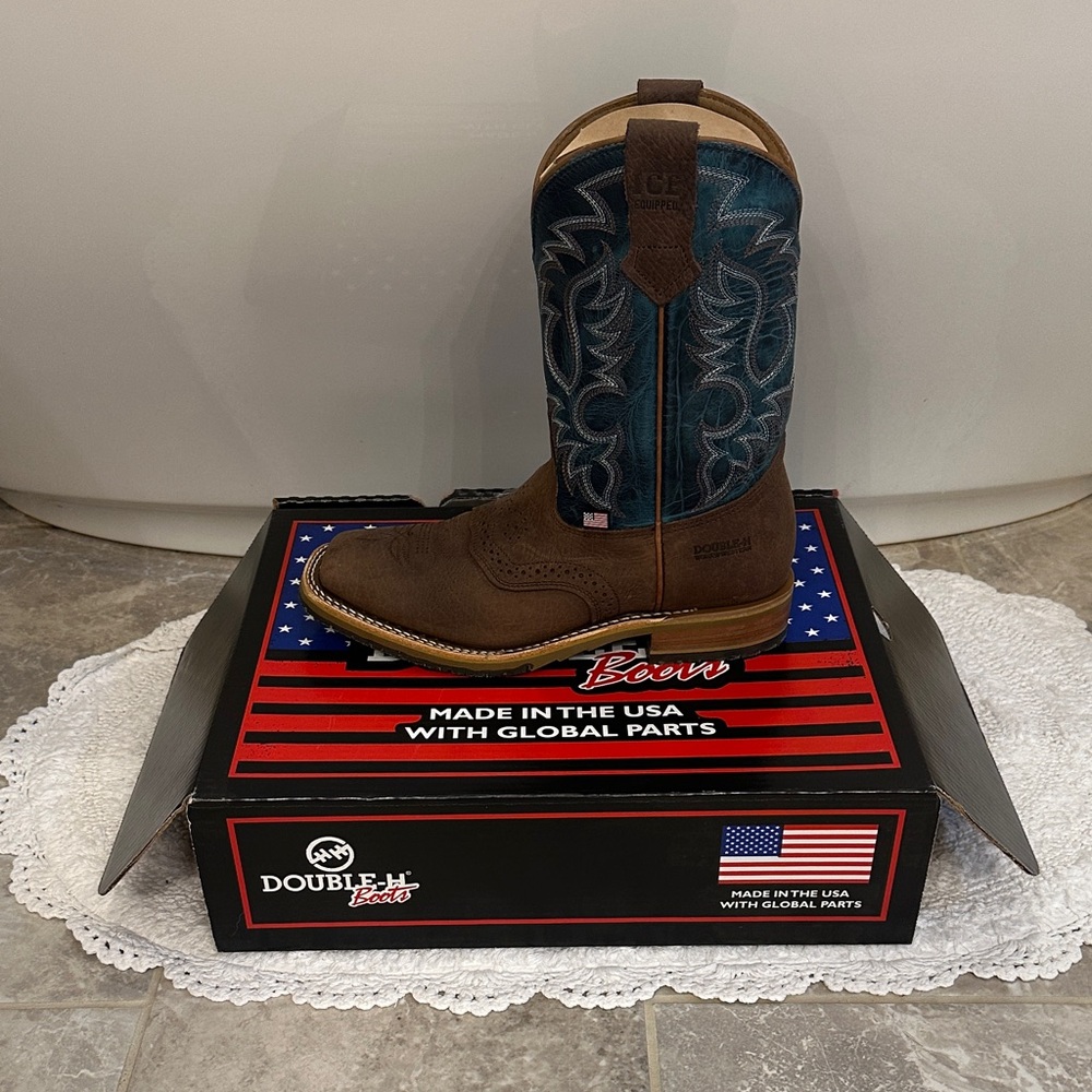 Limited Edition Double H Men's Boots with Brown Leather and Blue Mesa Shaft
